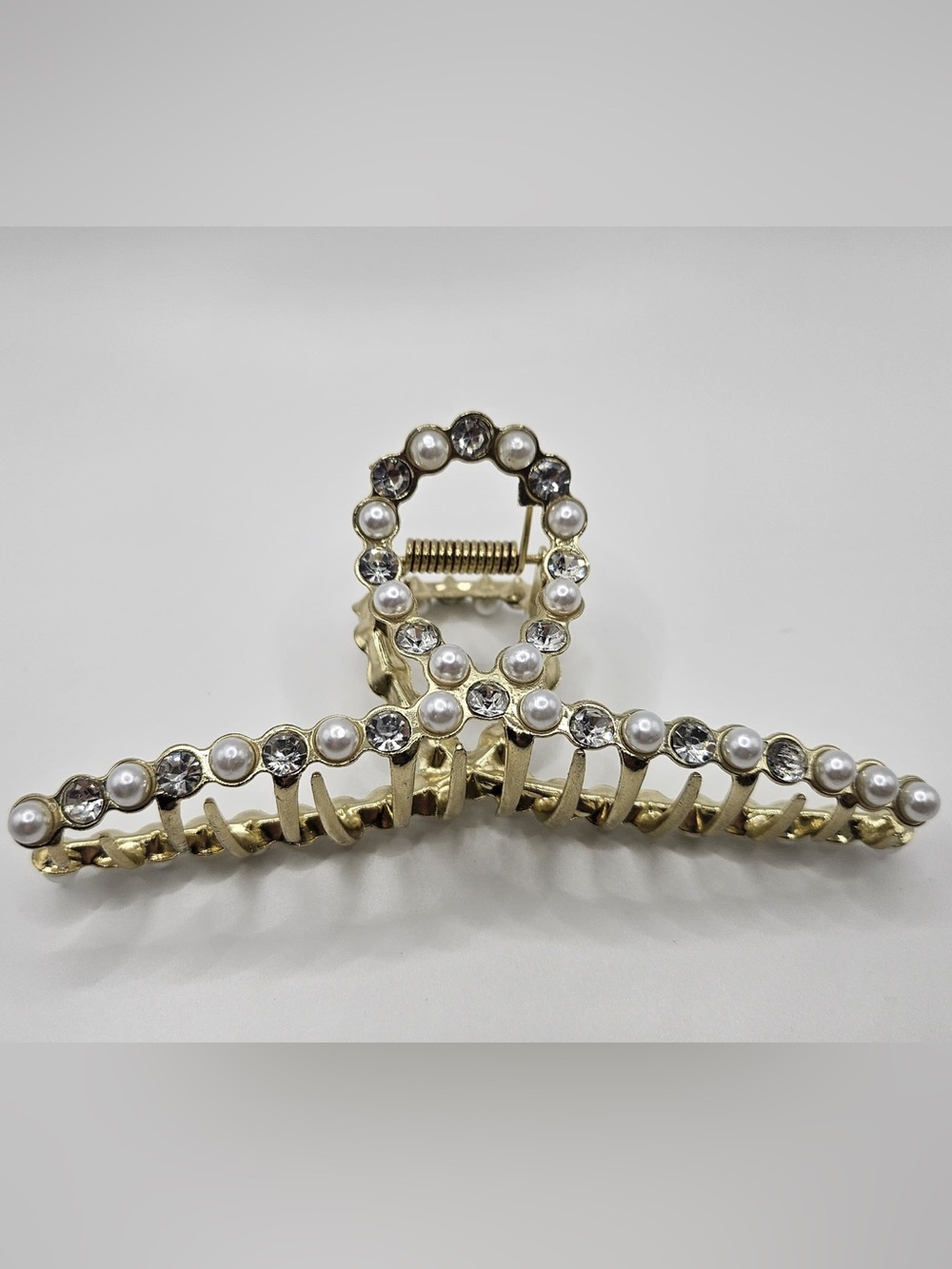Gold Pearl & Crystal Hair Claw Clip - Women Accessories